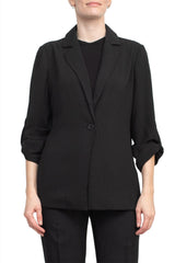 Adrianna Papell Sport Collar Neck One Button 3/4 Sleeve Woven Blazer by Curated Brands