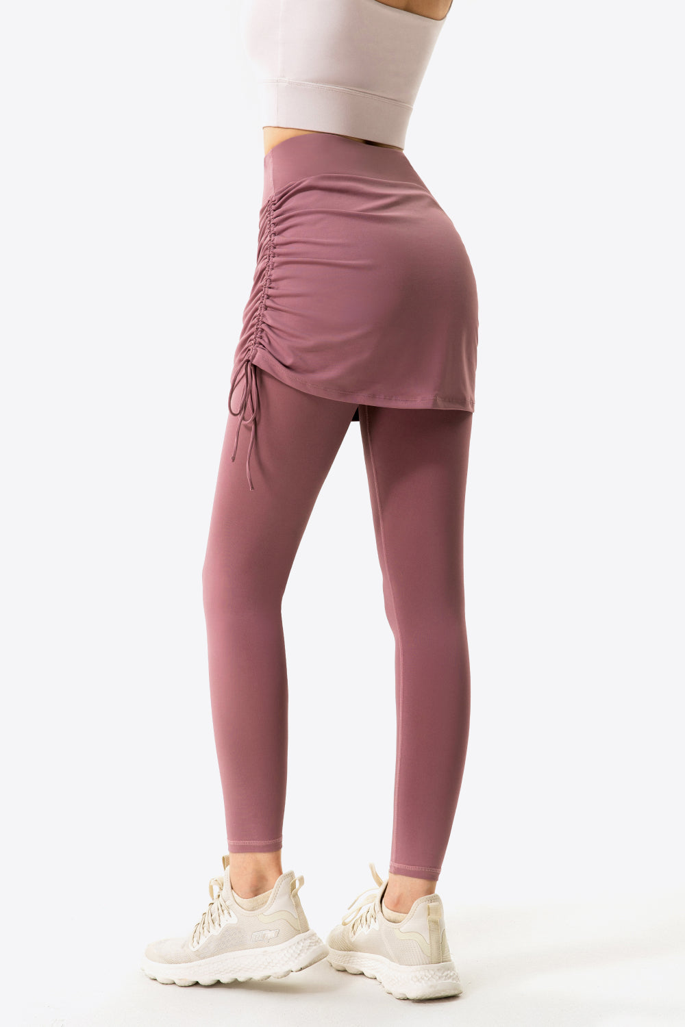 Drawstring Ruched Faux Layered Yoga Leggings by Blak Wardrob