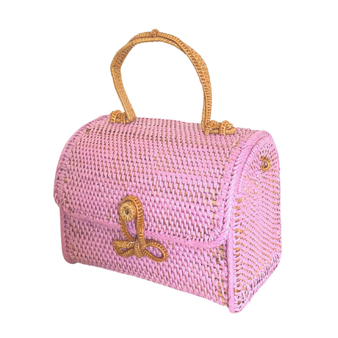 ALICE RATTAN HANDBAG IN PINK by POPPY + SAGE