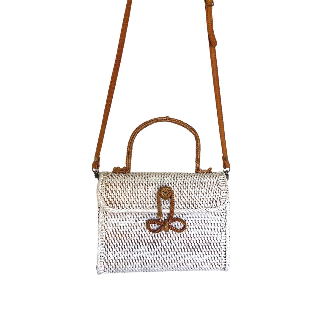 ALICE RATTAN HANDBAG IN WHITE by POPPY + SAGE