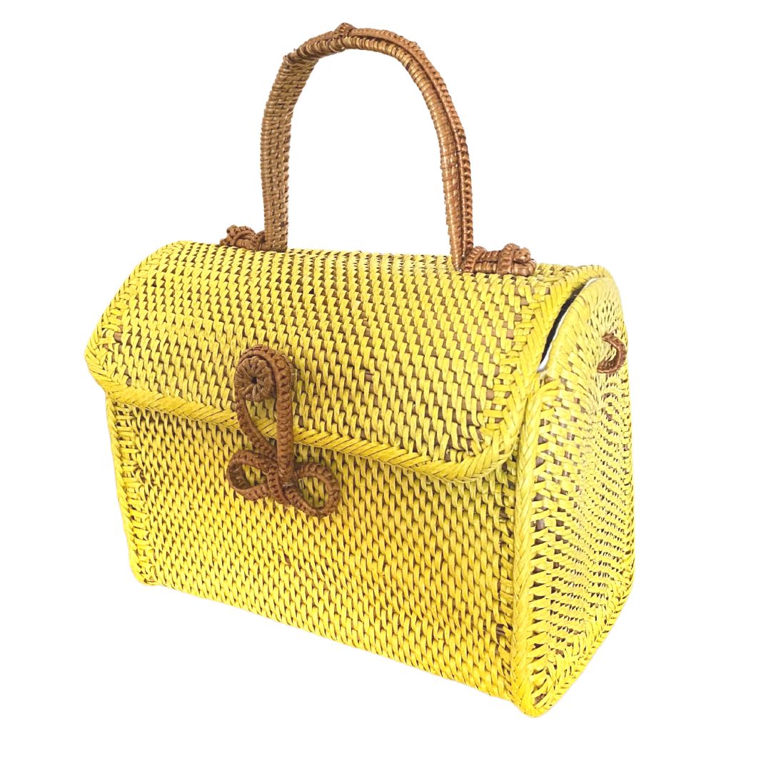 ALICE RATTAN HANDBAG IN YELLOW by POPPY + SAGE