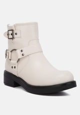 allux faux leather pin buckle boots by London Rag