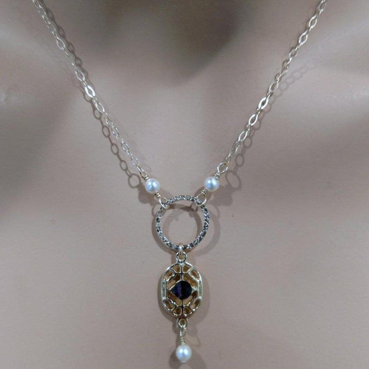 14 KT Gold-Filled Purple Crystal Circle  Filigree Necklace by Alexa Martha Designs