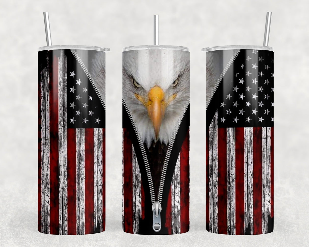 American Flag Eagle - 20 oz Steel Skinny Tumbler - Optional Blue Tooth Speaker - Speaker Color will Vary by Rowdy Ridge Co