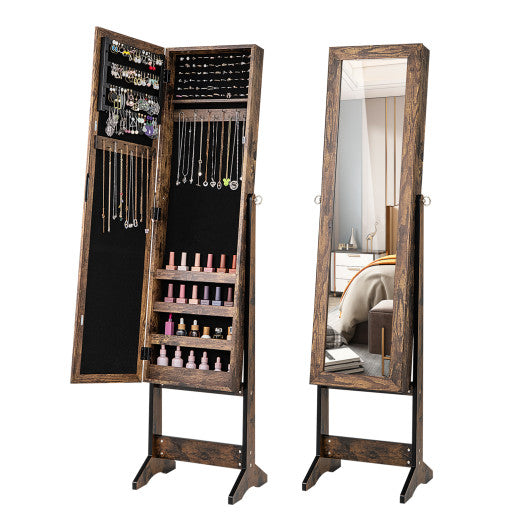 Mirrored Standing Jewelry Cabinet Storage Box-Brown