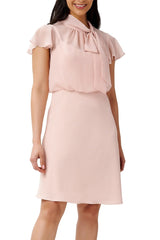 Adrianna Papell Tie Neck Illusion Sleeve Keyhole Back A-Line Crepe Chiffon Dress by Curated Brands