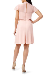 Adrianna Papell Tie Neck Illusion Sleeve Keyhole Back A-Line Crepe Chiffon Dress by Curated Brands