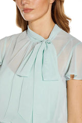 Adrianna Papell Tie Neck Illusion Sleeve Keyhole Back A-Line Crepe Chiffon Dress by Curated Brands