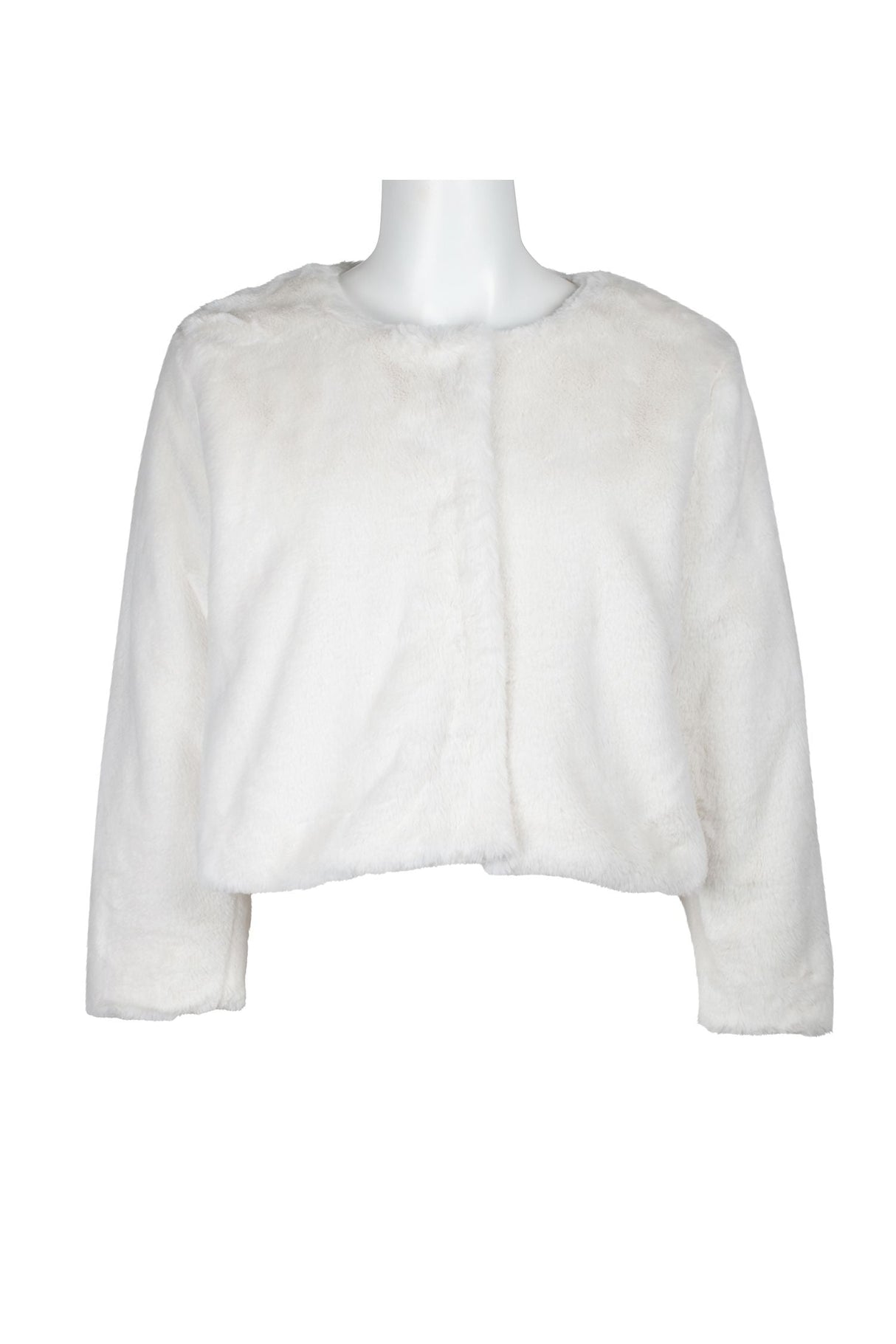 Adrianna Papell Crew Neck 3/4 Sleeve Solid Faux Fur Jacket by Curated Brands