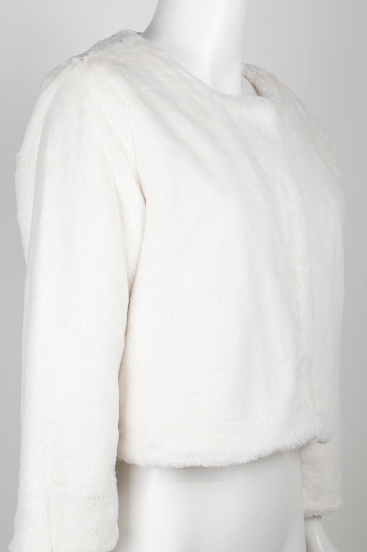 Adrianna Papell Crew Neck 3/4 Sleeve Solid Faux Fur Jacket by Curated Brands