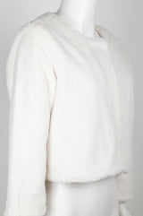 Adrianna Papell Crew Neck 3/4 Sleeve Solid Faux Fur Jacket by Curated Brands