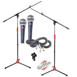 GRIFFIN Microphone Boom Stand, Cardioid Dynamic Mic, XLR Cable, & Clip (Pack of 2) - Telescoping Arm Holder, Tripod Mount - Vocal Unidirectional by GeekStands.com