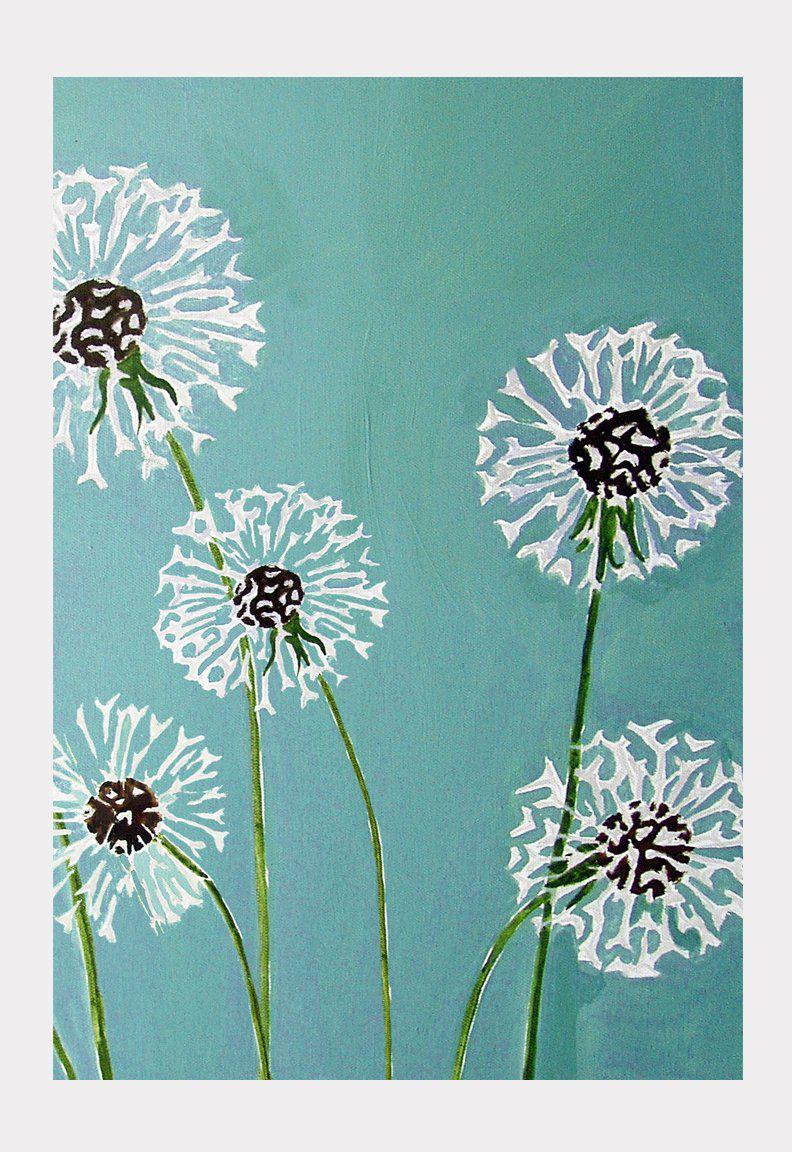 Art Print:  Dandelions on Aqua by India & Purry