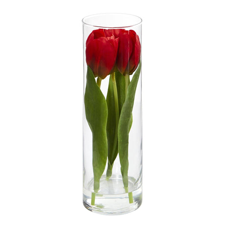 10" Artificial Tulips Arrangement in Glass Vase" by Nearly Natural