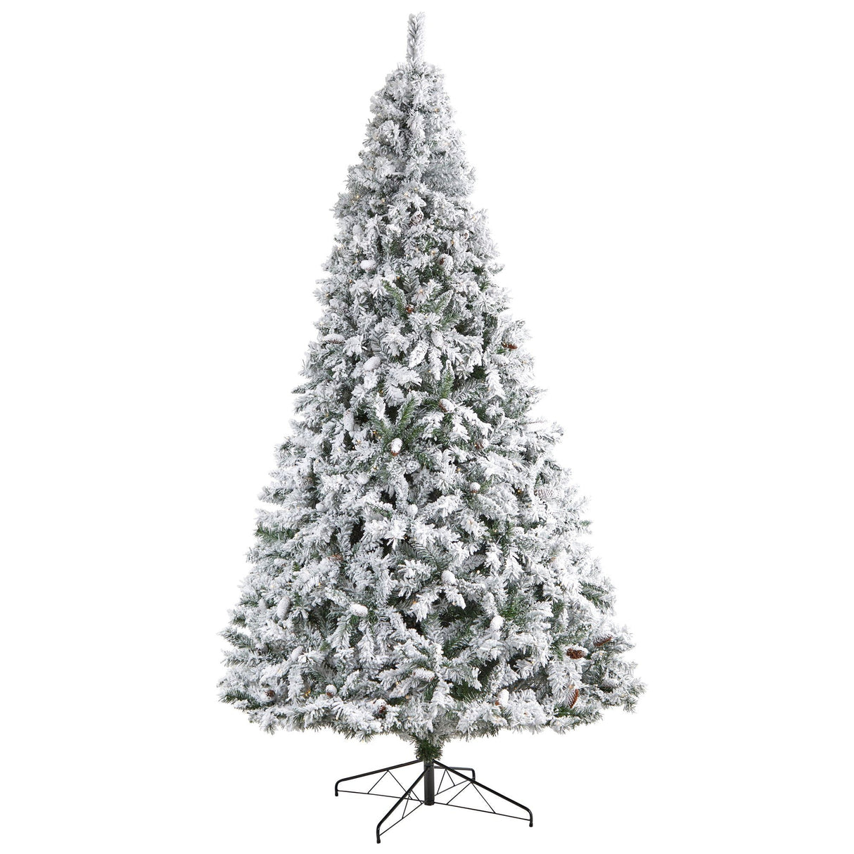 10' Flocked White River Mountain Pine Christmas Tree with Pinecones and 800 Clear LED Lights by Nearly Natural