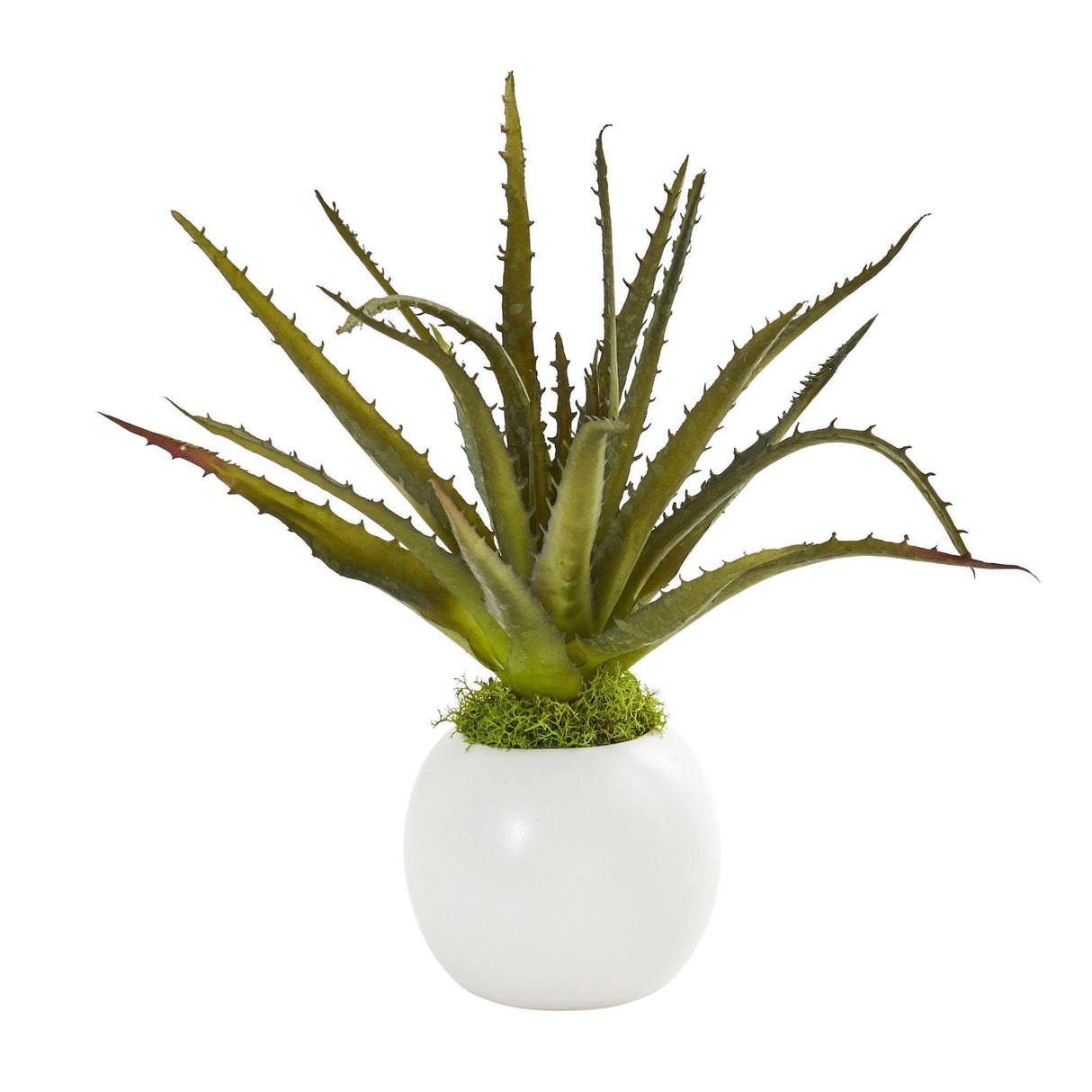 10” Mini Aloe Succulent Artificial Plant in White Vase (Set of 2) by Nearly Natural