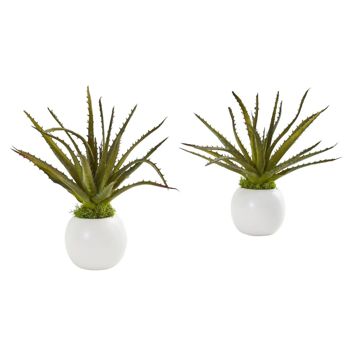 10” Mini Aloe Succulent Artificial Plant in White Vase (Set of 2) by Nearly Natural