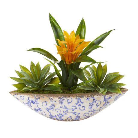 11" Bromeliad and Agave Artificial Plant in Floral Planter" by Nearly Natural