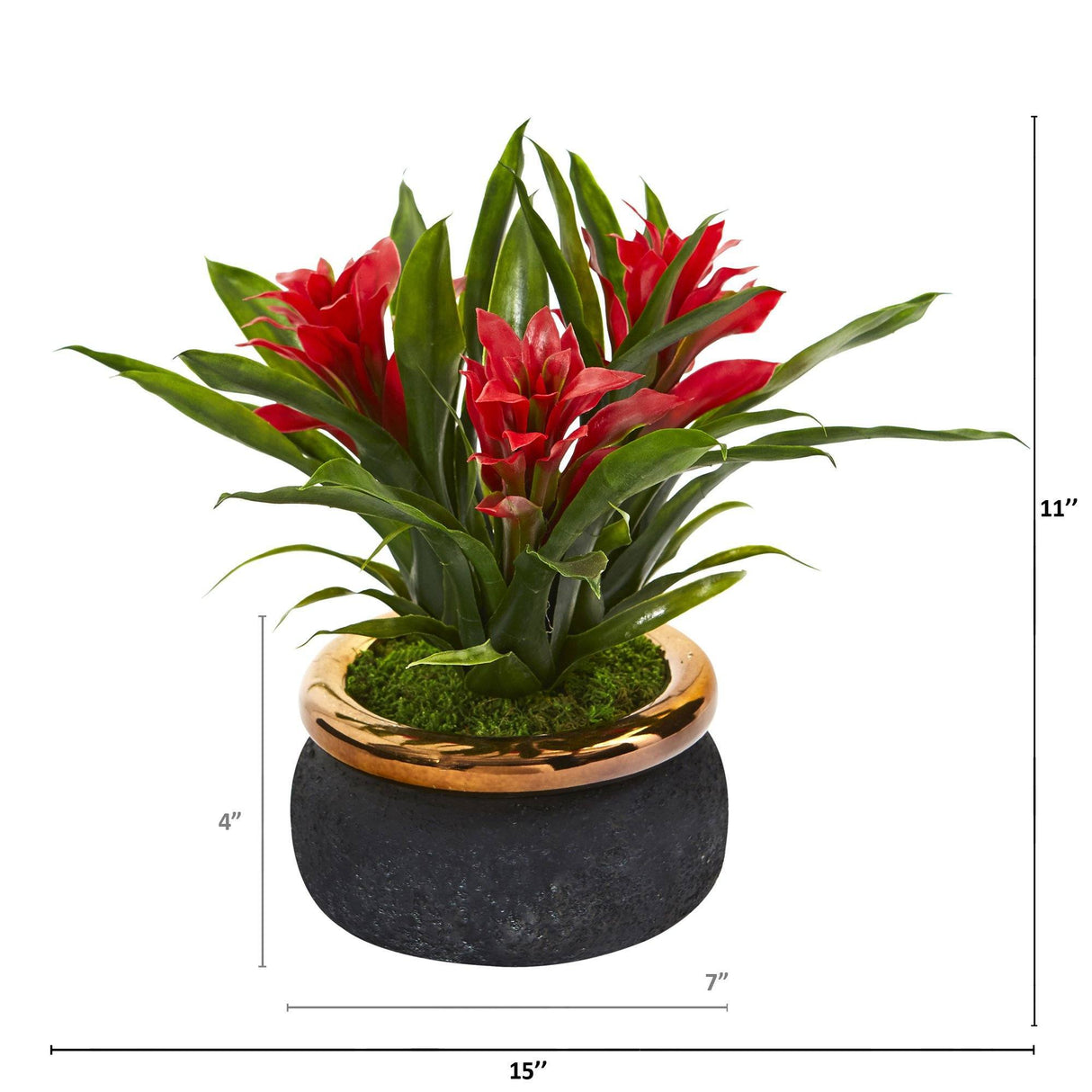 11” Bromeliad Artificial Plant in Stoneware Planter by Nearly Natural