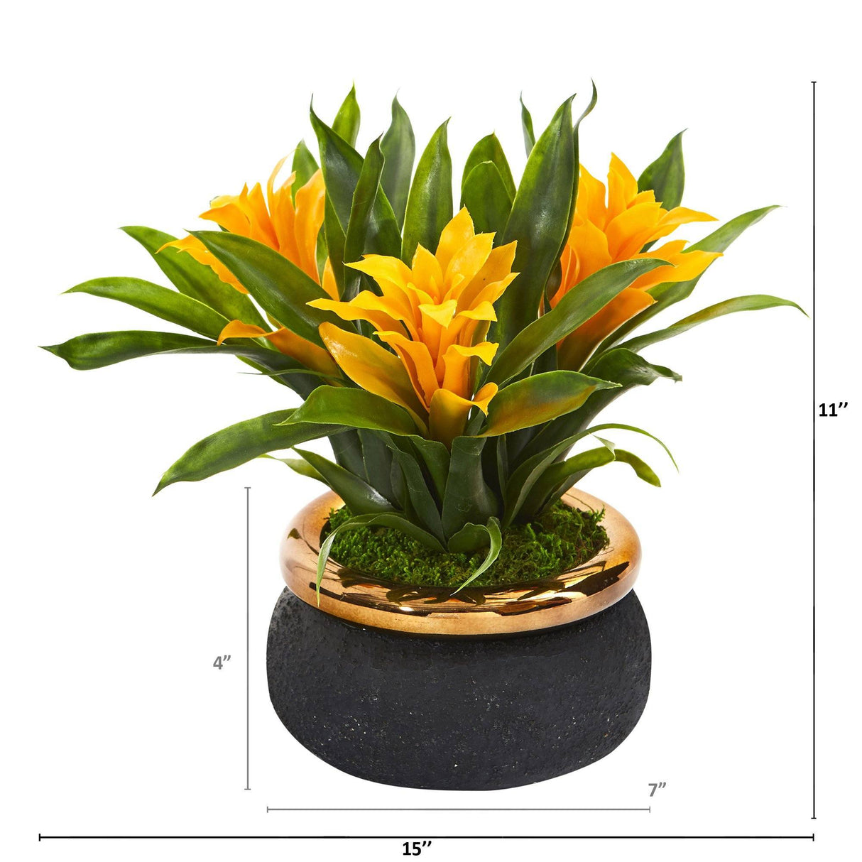 11” Bromeliad Artificial Plant in Stoneware Planter by Nearly Natural