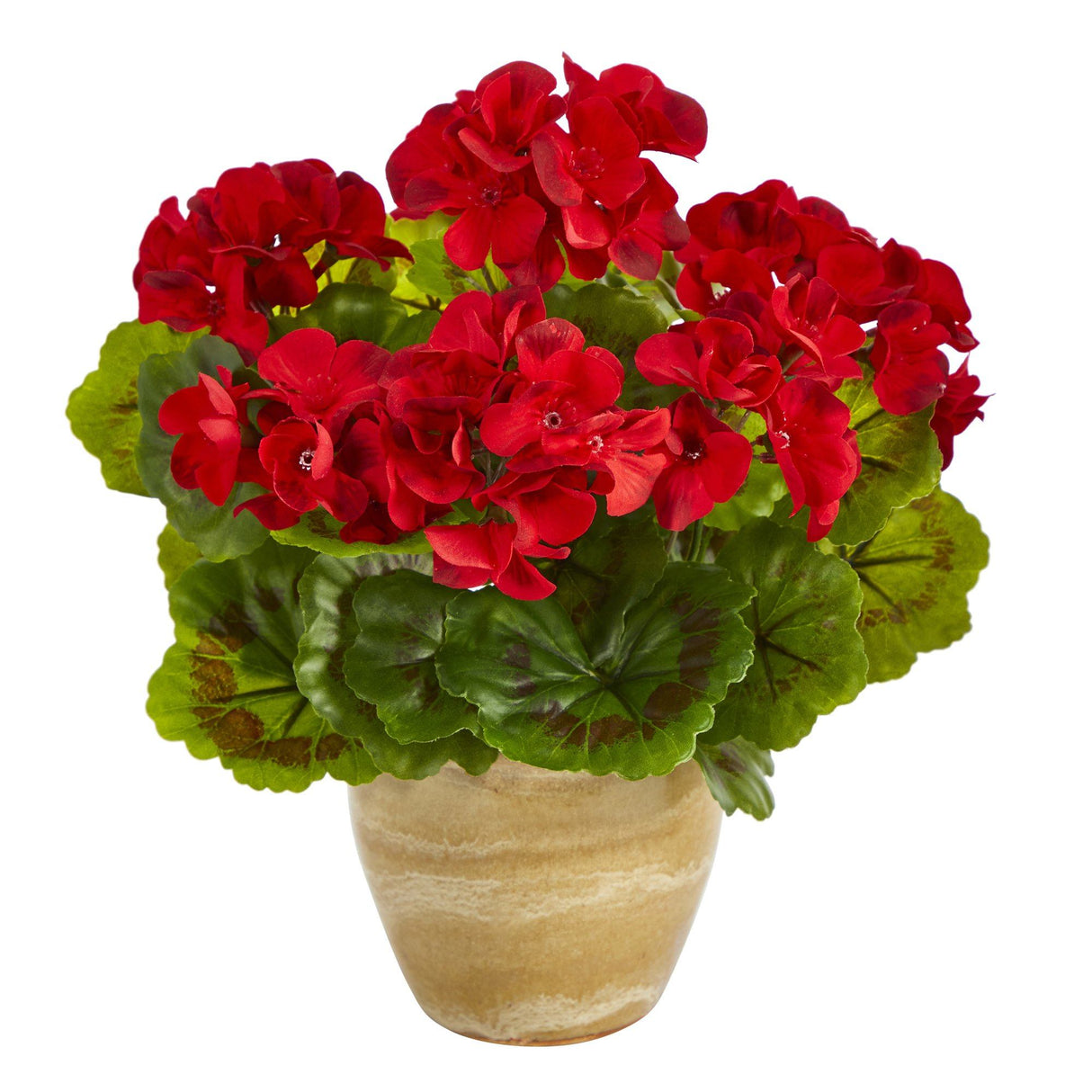 11” Geranium Artificial Plant in Ceramic Planter UV Resistant (Indoor/Outdoor) by Nearly Natural