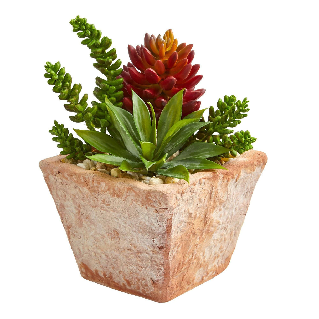 11” Mixed Succulents Artificial Plant in Small Terra Cotta Vase by Nearly Natural