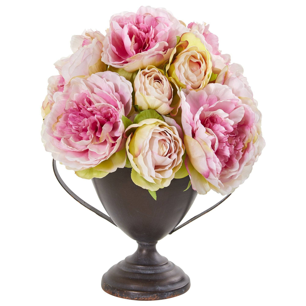 11” Peony Artificial Arrangement in Metal Goblet by Nearly Natural