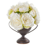 11” Peony Artificial Arrangement in Metal Goblet by Nearly Natural