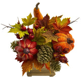 11" Pumpkin, Gourd, Berry and Maple Leaf Artificial Arrangement" by Nearly Natural