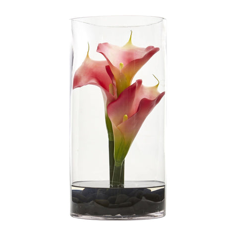 12” Calla Lily Artificial Arrangement in Cylinder Glass by Nearly Natural