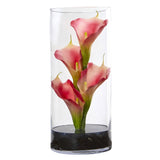 14” Calla Lily Artificial Arrangement in Cylinder Glass by Nearly Natural