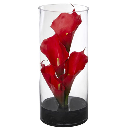 14” Calla Lily Artificial Arrangement in Cylinder Glass by Nearly Natural