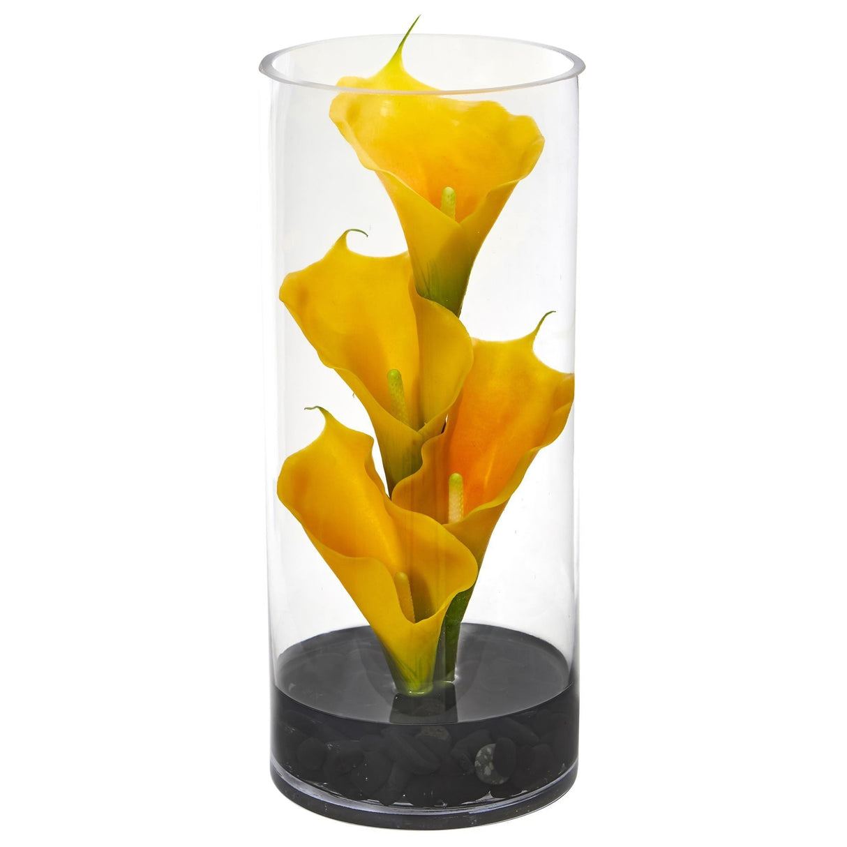 14” Calla Lily Artificial Arrangement in Cylinder Glass by Nearly Natural