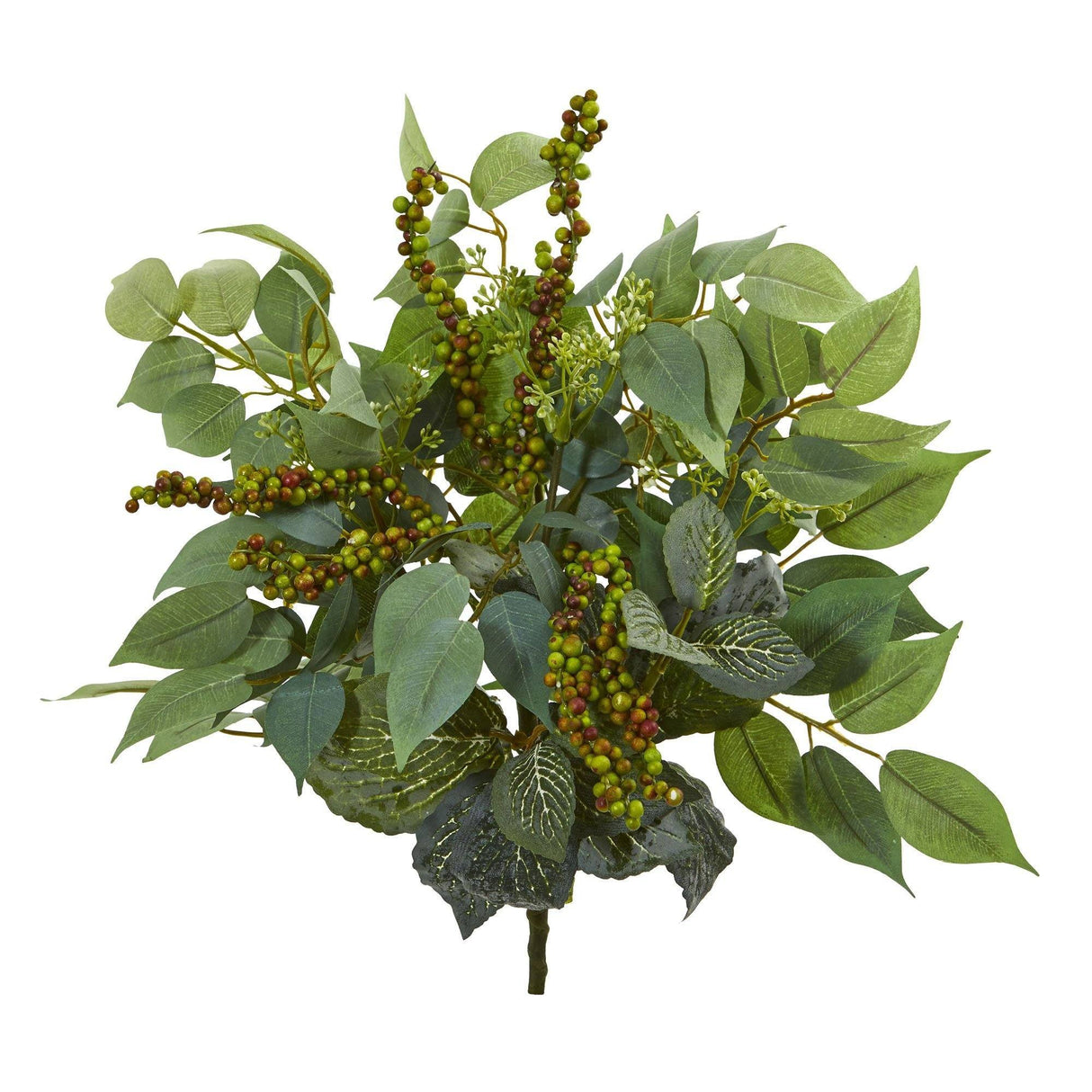 14” Mixed Ficus, Fittonia and Berries Bush Artificial Plant (Set of 6) by Nearly Natural