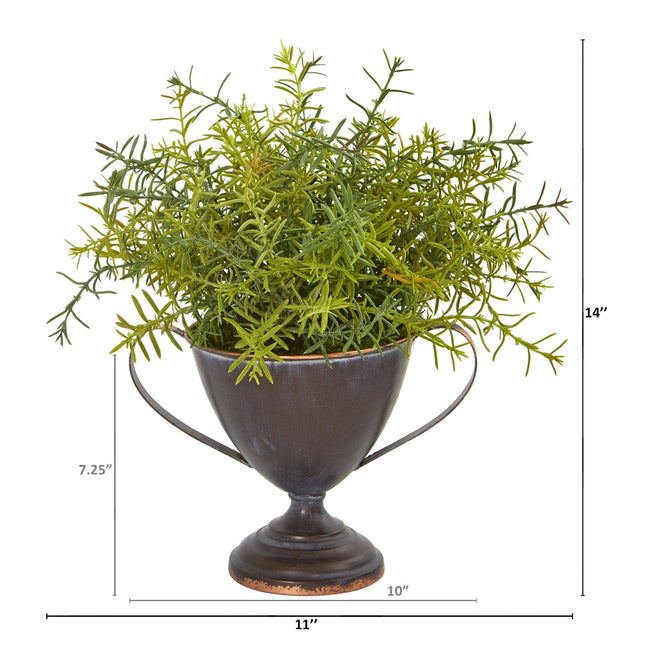 14” Rosemary Artificial Plant in Metal Goblet by Nearly Natural