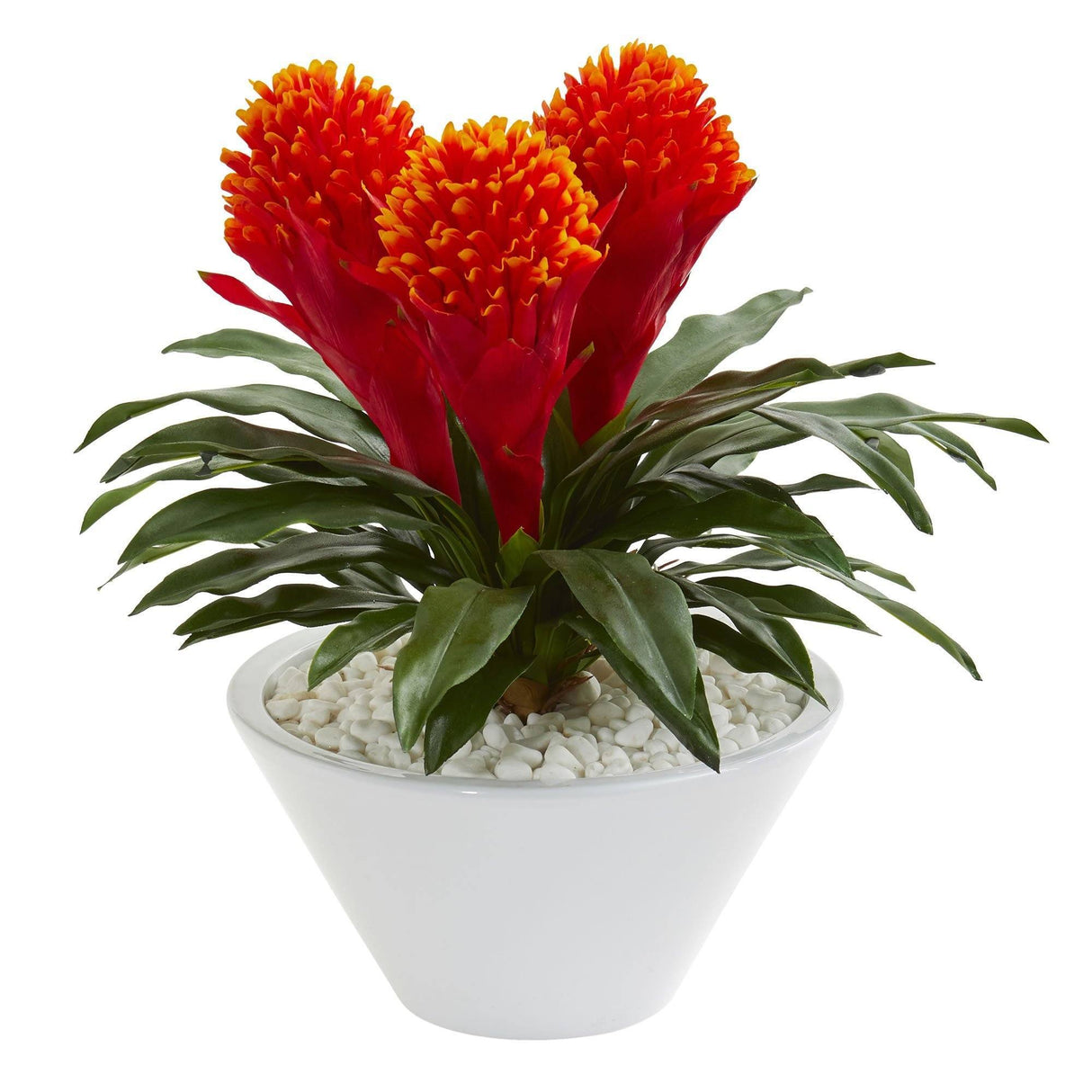 17” Bromeliad Artificial Plant in White Vase by Nearly Natural