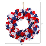 18” Americana Patriotic Hydrangea Artificial Wreath Red White and Blue by Nearly Natural