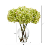 18” Yellow Hydrangea Artificial Arrangement in a Bouquet Glass Vase by Nearly Natural