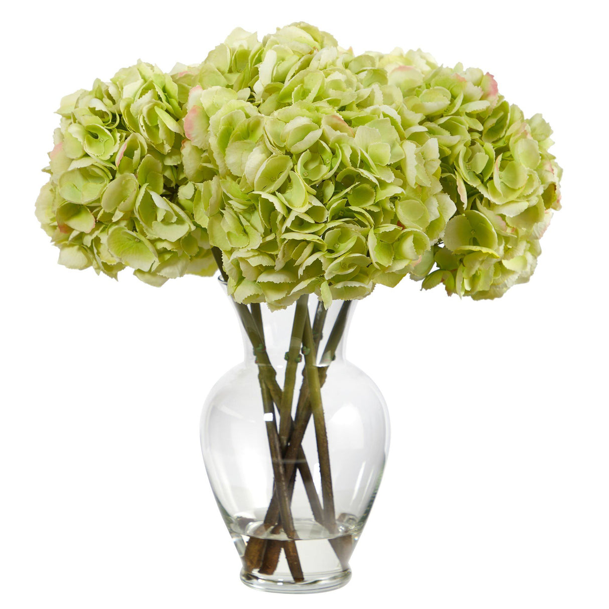 18” Yellow Hydrangea Artificial Arrangement in a Bouquet Glass Vase by Nearly Natural