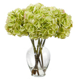 18” Yellow Hydrangea Artificial Arrangement in a Bouquet Glass Vase by Nearly Natural