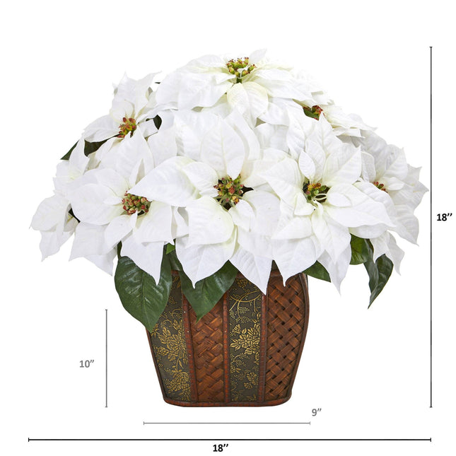 18” Poinsettia Artificial Arrangement in Decorative Planter by Nearly Natural