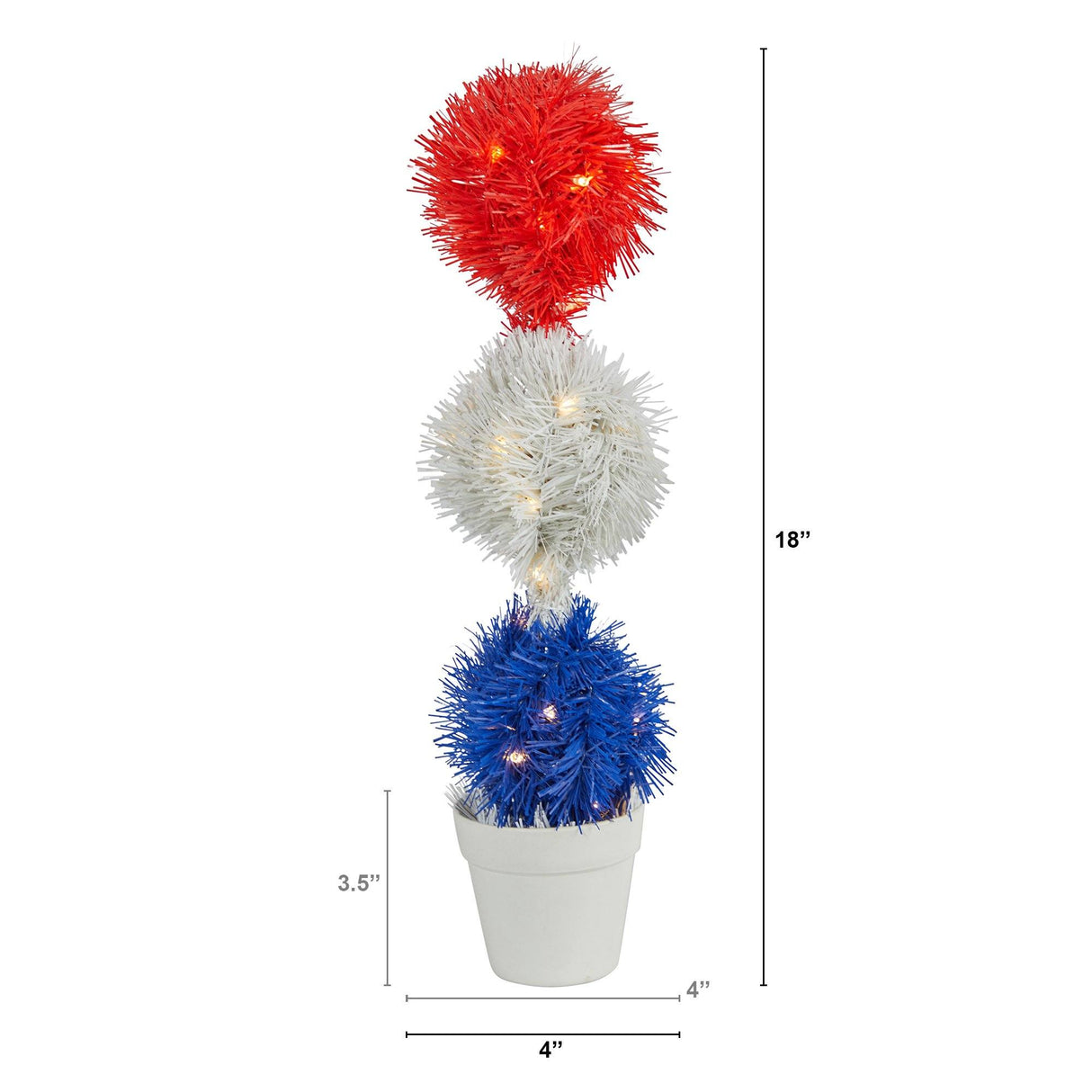 18” Red, White and Blue “Americana” Artificial Topiary Plant with 35 Warm LED Lights by Nearly Natural