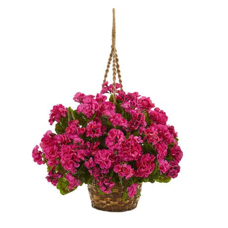 19” Geranium Hanging Basket Artificial Plant UV Resistant (Indoor/Outdoor) by Nearly Natural