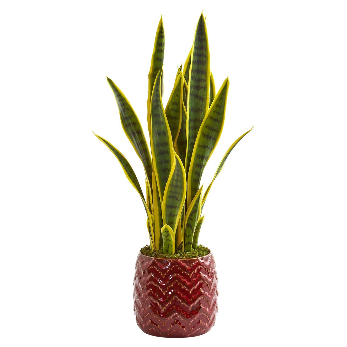 2’ Sansevieria Artificial Plant in Red Planter by Nearly Natural