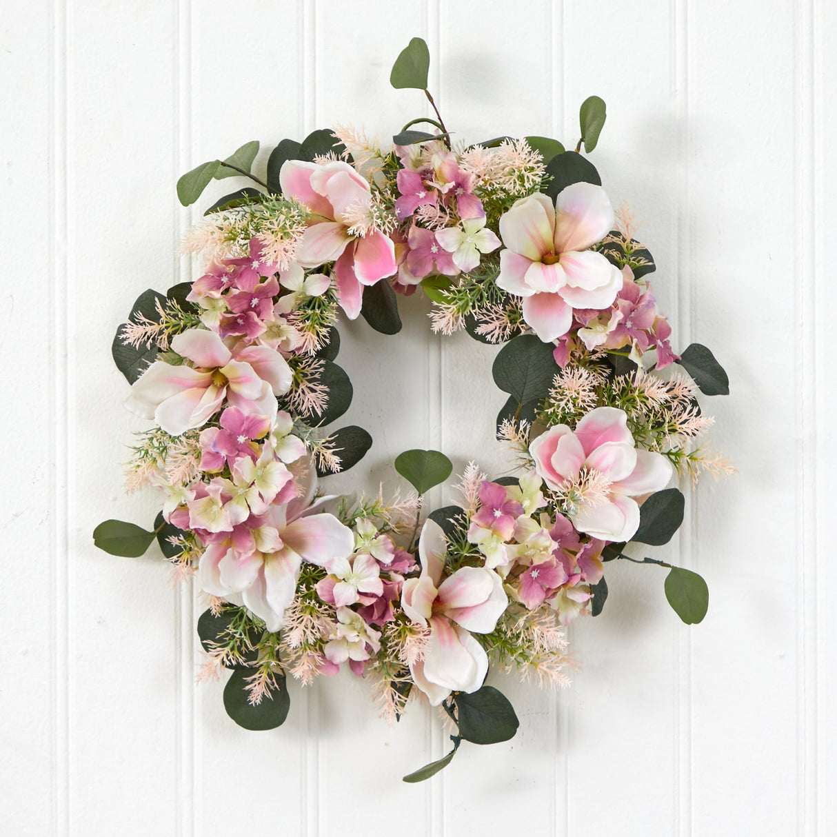 20” Hydrangea and Magnolia Artificial Wreath by Nearly Natural