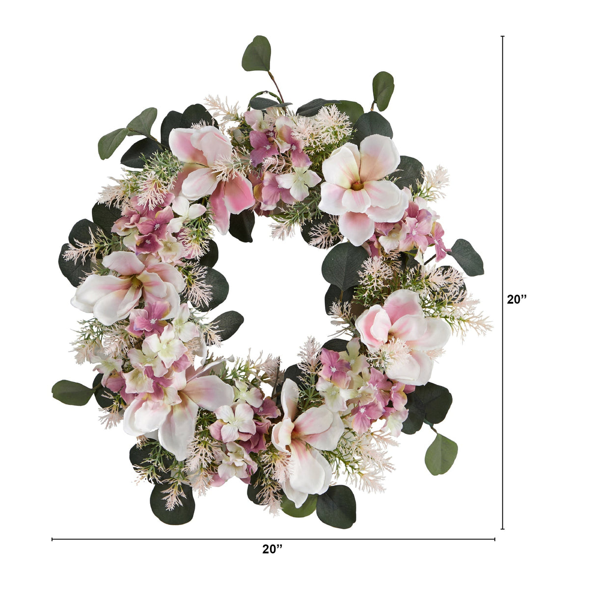 20” Hydrangea and Magnolia Artificial Wreath by Nearly Natural