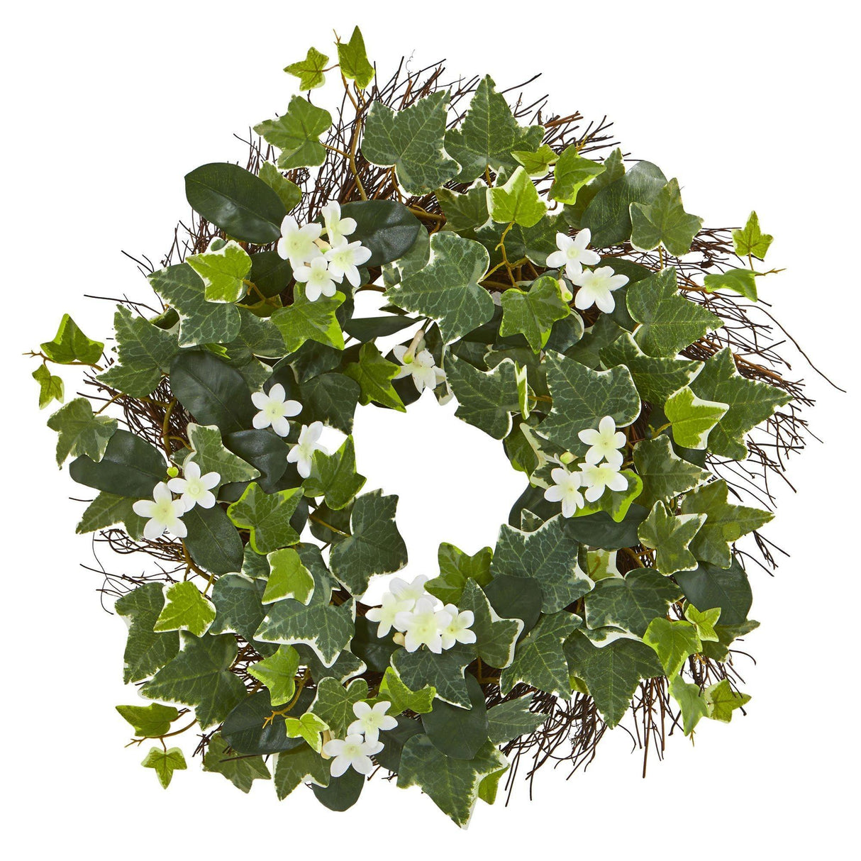 20” Variegated Sage Ivy and Stephanotis Artificial Wreath by Nearly Natural