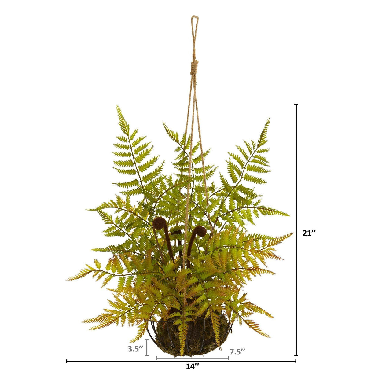 21” Fern Artificial Plant in Metal Hanging Basket by Nearly Natural