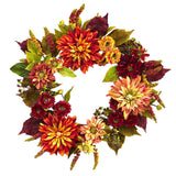 22” Dahlia & Mum Wreath - Autumn Beauty by Nearly Natural