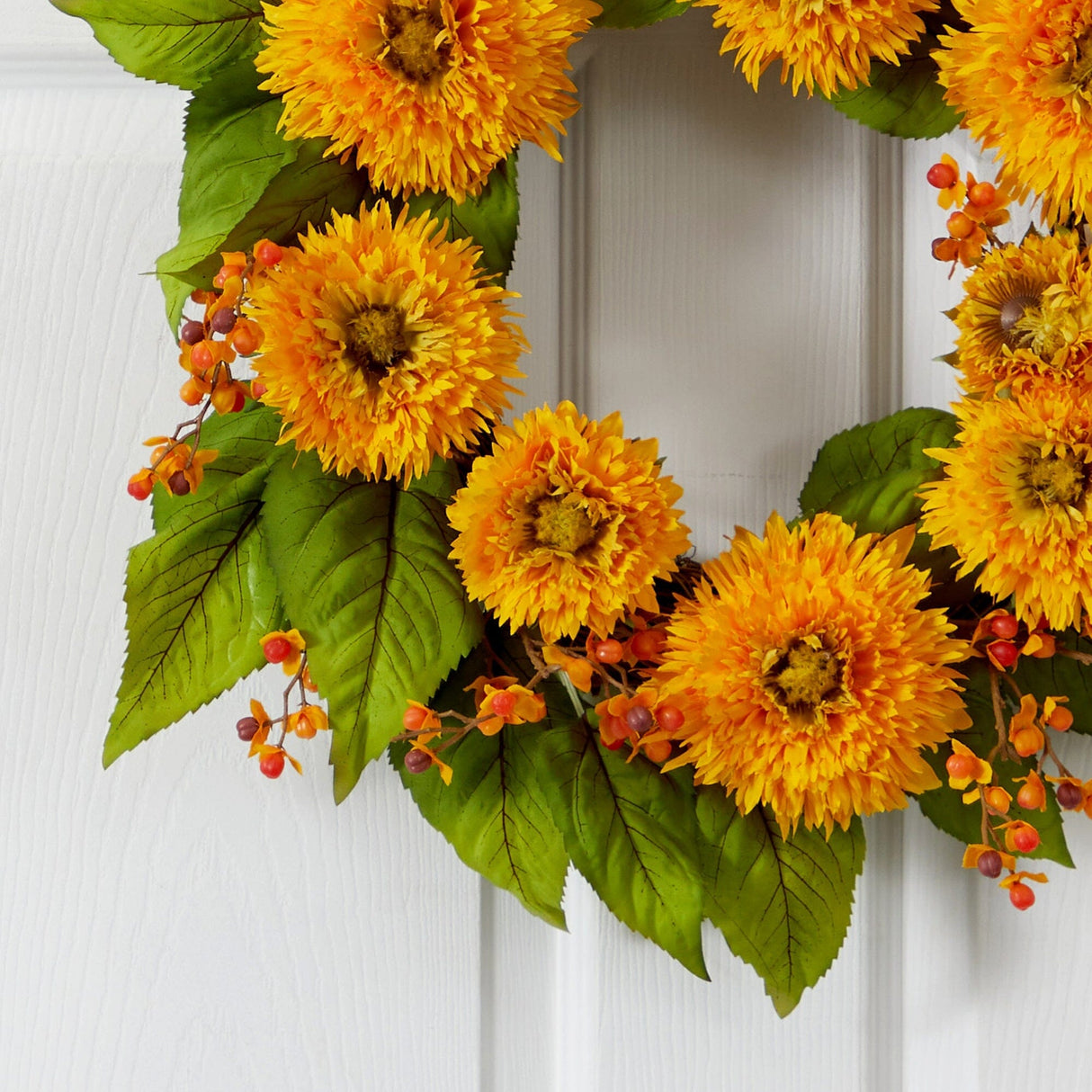 22" Golden Sunflower Wreath" by Nearly Natural